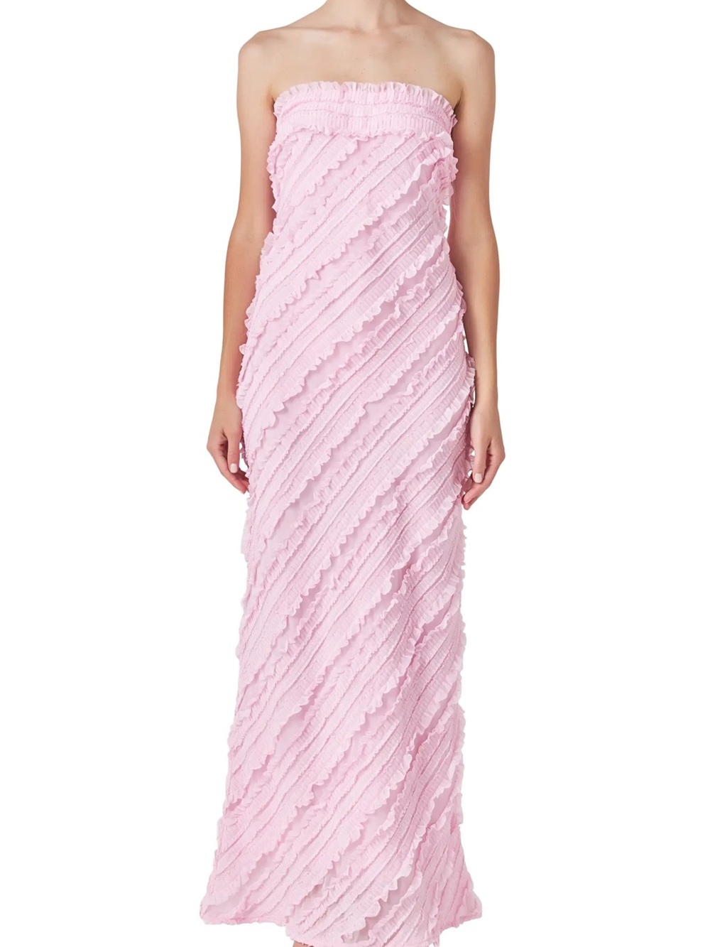 Anthropologie Strapless Ruffle Maxi Dress in Pink